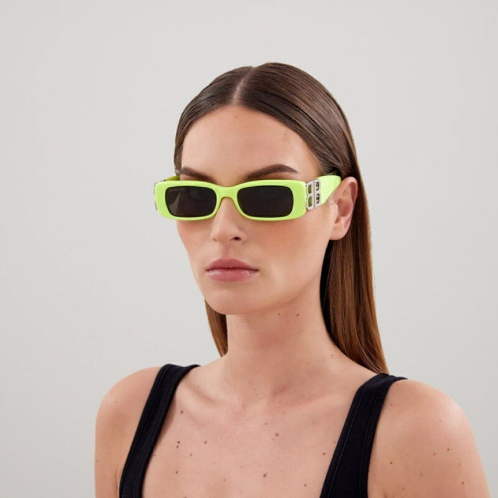 NEW Balenciaga  BB0096S 008 Yellow Silver Logo Grey Square Unisex Sunglasses - Picture 6 of 14